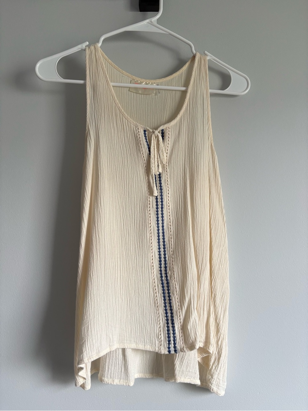 Women’s Cream Tank Top with Blue Trim - Lightweight Summer Layer